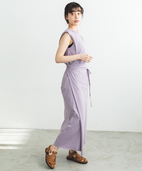 pairmanon(ペアマノン)の「【プレミアムコットン100】【ママサイズ】天竺ロング丈ラップスカート(スカート・レディース・モカ/ラベンダー・FREE)」の6枚目の写真