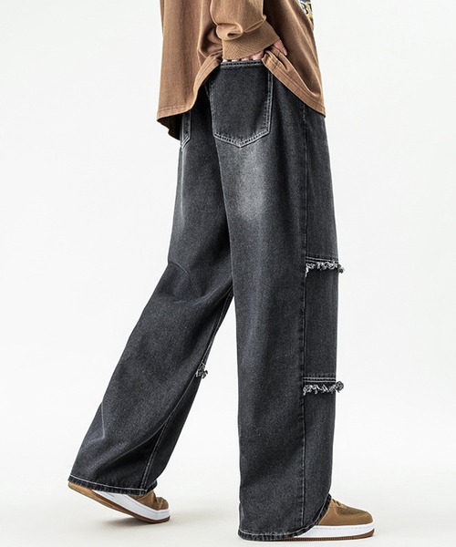セール】irregular switching graffiti denim pants / 切替
