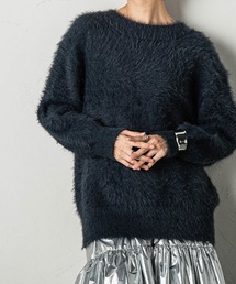 クルーネックシャギーニットプルオーバー
