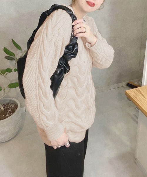 セール】韓国風 ケーブル編み ニット レディース（ニット/セーター
