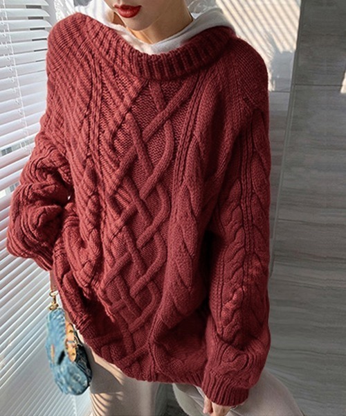 DESCENTEレディース 韓国ミンクニット セール】韓国風 ケーブル編み ニット レディース（ニット/セーター