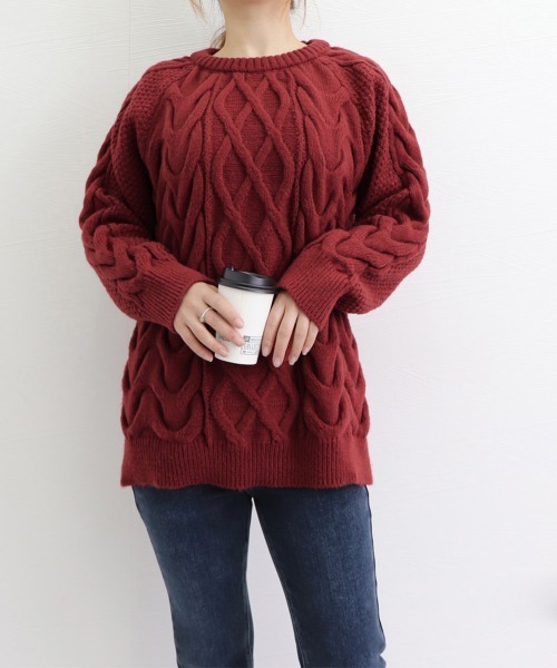 セール】韓国風 ケーブル編み ニット レディース（ニット/セーター