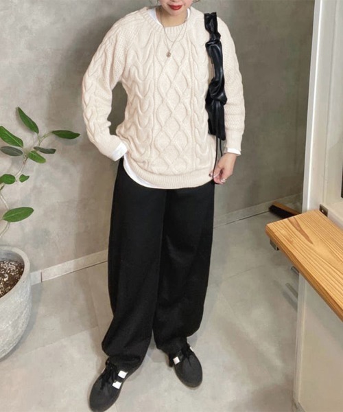 Miniministore(ミニミニストア)の「韓国風 ケーブル編み ニット レディース(ニット/セーター・レディース・イエロー/アイボリー/レッド/プラム・フリー)」の12枚目の写真