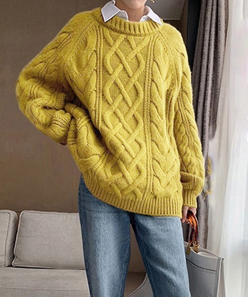 Miniministore(ミニミニストア)の「韓国風 ケーブル編み ニット レディース(ニット/セーター・レディース・イエロー/アイボリー/レッド/プラム・フリー)」の19枚目の写真