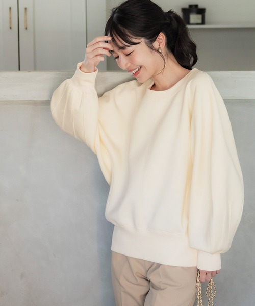 coca(coca)(コカ)の「ハリ感ダンボールコクーン袖トップス(スウェット・レディース・アイボリー/ブラック・M/L)」の2枚目の写真