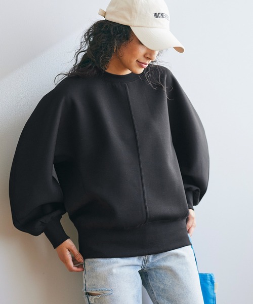 coca(coca)(コカ)の「ハリ感ダンボールコクーン袖トップス(スウェット・レディース・アイボリー/ブラック・M/L)」の1枚目の写真