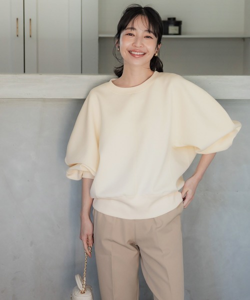 coca(coca)(コカ)の「ハリ感ダンボールコクーン袖トップス(スウェット・レディース・アイボリー/ブラック・M/L)」の12枚目の写真