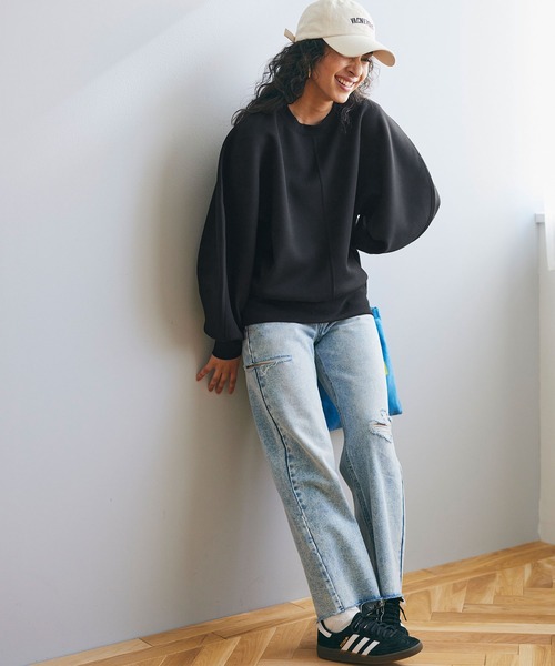 coca(coca)(コカ)の「ハリ感ダンボールコクーン袖トップス(スウェット・レディース・アイボリー/ブラック・M/L)」の6枚目の写真