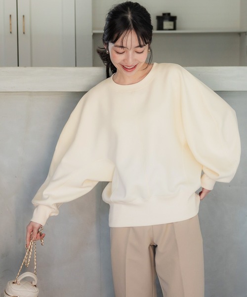 coca(coca)(コカ)の「ハリ感ダンボールコクーン袖トップス(スウェット・レディース・アイボリー/ブラック・M/L)」の9枚目の写真