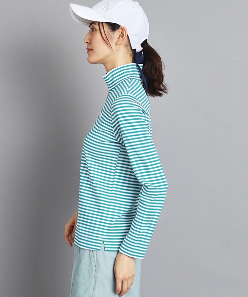 adabat（アダバット）の「◆【UVカット/吸水速乾】ボーダーデザイン ハーフジップ長袖プルオーバー（Tシャツ/カットソー・レディース・ピンク系7/ネイビー系2/グリーン系その他4・42/40/38/36）」の4枚目の写真