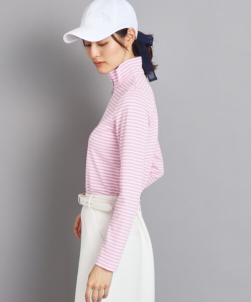 adabat（アダバット）の「◆【UVカット/吸水速乾】ボーダーデザイン ハーフジップ長袖プルオーバー（Tシャツ/カットソー・レディース・ピンク系7/ネイビー系2/グリーン系その他4・42/40/38/36）」の8枚目の写真