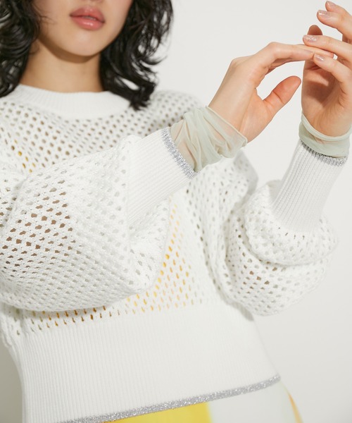 ADAM ET ROPE'（アダムエロペ）の「GIMA加工コットンアイレットニット（ニット/セーター・レディース・ブラック/ホワイト/ミント・FREE）」の8枚目の写真