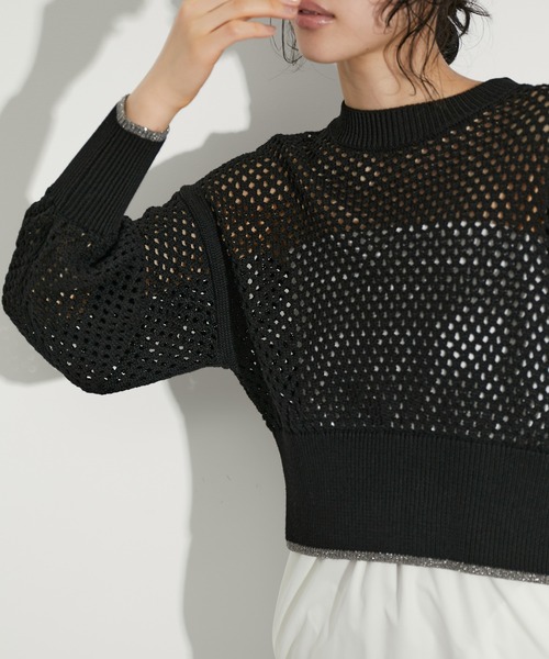 ADAM ET ROPE'（アダムエロペ）の「GIMA加工コットンアイレットニット（ニット/セーター・レディース・ブラック/ホワイト/ミント・FREE）」の9枚目の写真