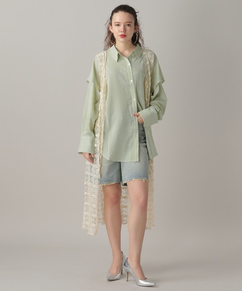 OUR ストライプシャツ　ブラウス スリットストライプシャツ（シャツ/ブラウス）｜FOREVER 21
