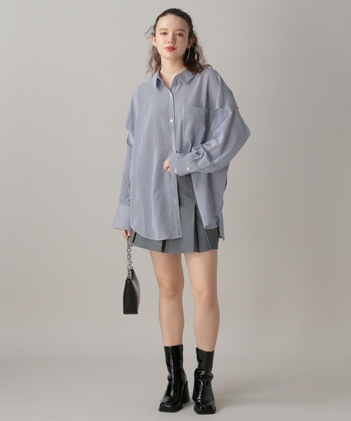 OUR ストライプシャツ　ブラウス スリットストライプシャツ（シャツ/ブラウス）｜FOREVER 21