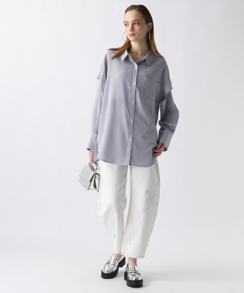 FOREVER 21（フォーエバー トゥエンティーワン）の「スリットストライプシャツ（シャツ/ブラウス・レディース・ブルー/グリーン/ピンク・FREE）」の14枚目の写真