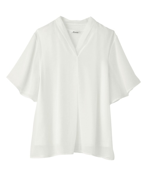 alotta(アロッタ)の「インナー付スキッパーブラウス(シャツ/ブラウス・レディース・グレイッシュベージュ/ブラック/ホワイト/ラベンダー・LL/L/M/3L)」の5枚目の写真