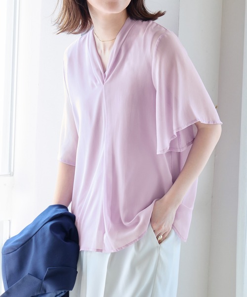 alotta(アロッタ)の「インナー付スキッパーブラウス(シャツ/ブラウス・レディース・グレイッシュベージュ/ブラック/ホワイト/ラベンダー・LL/L/M/3L)」の22枚目の写真