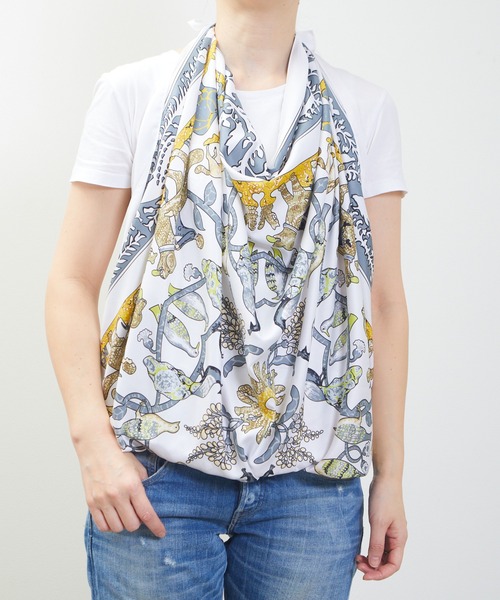 SHIZUTA(シズタ)の「SZT:SHIZUTA 110cm×110cm 超大判スカーフ(バンダナ/スカーフ・レディース・ミント/イエロー/オレンジ/マルチ/オフホワイト/ベビーピンク・FREE)」の8枚目の写真