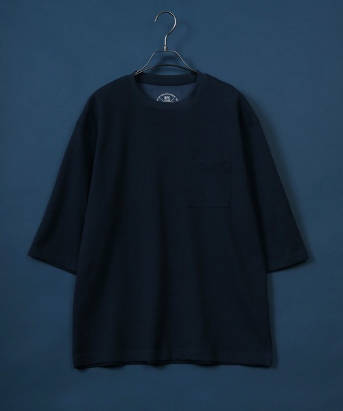 ANPAS(アンパス)の「Cool & Dry Fabric Oversize T-shirt with Pocket/ドライ生地 ポケ付き Tシャツ 5分袖Tシャツ 無地T 接触冷感 UVカット(Tシャツ/カットソー・メンズ・ライトグレー/スミクロ/グリーン/ネイビー・M/L/LL)」の4枚目の写真
