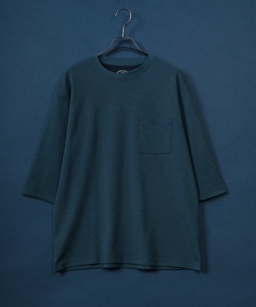 ANPAS(アンパス)の「Cool & Dry Fabric Oversize T-shirt with Pocket/ドライ生地 ポケ付き Tシャツ 5分袖Tシャツ 無地T 接触冷感 UVカット(Tシャツ/カットソー・メンズ・ライトグレー/スミクロ/グリーン/ネイビー・M/L/LL)」の3枚目の写真