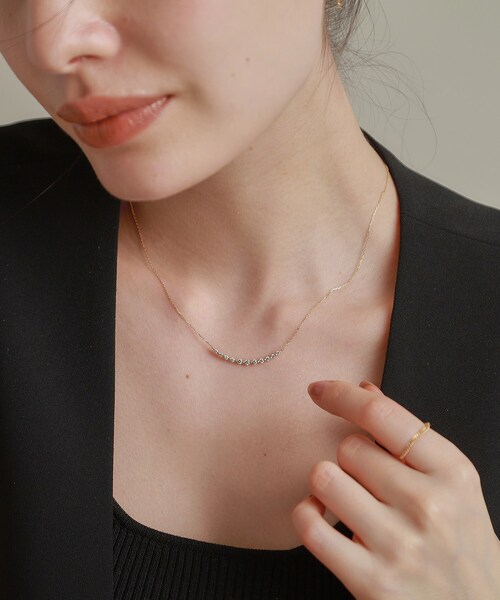 ダイヤモンドネックレス COCOSHNIK K10ダイヤモンド ロックモチーフ