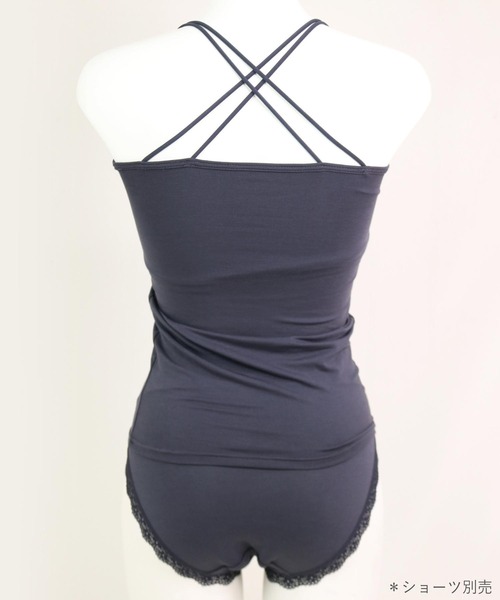 fran de lingerie（フランデランジェリー）の「さらっと滑らかなシルキーリネンシンプルデザインのパッド付きキャミ 「シルキーリネン キャミソール」 キャミソール（キャミソール・レディース・グレイッシュベージュ/ネイビー/ブラック・LL/L/M）」の5枚目の写真