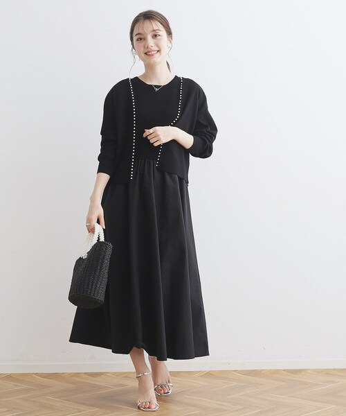 couture brooch(クチュールブローチ)の「◆ドッキングニットワンピース(ワンピース・レディース・ブラック/ベージュ系その他2/ブルー系4・36/38/40/42)」の7枚目の写真