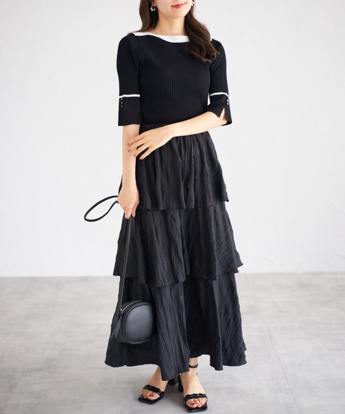 tocco closet（トッコ　クローゼット）の「【ZOZO限定】スリーブスリットバイカラーリブニットトップス（ニット/セーター・レディース・ベージュ/オフホワイト/ブルー/ブラック/ピンクベージュ・M）」の7枚目の写真