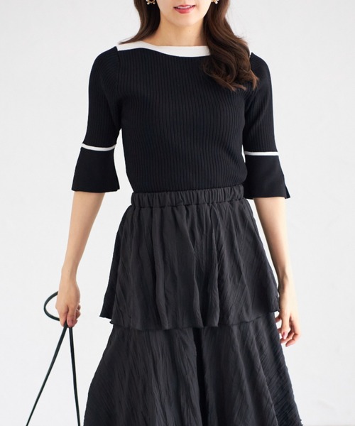 tocco closet（トッコ　クローゼット）の「【ZOZO限定】スリーブスリットバイカラーリブニットトップス（ニット/セーター・レディース・ベージュ/オフホワイト/ブルー/ブラック/ピンクベージュ・M）」の10枚目の写真