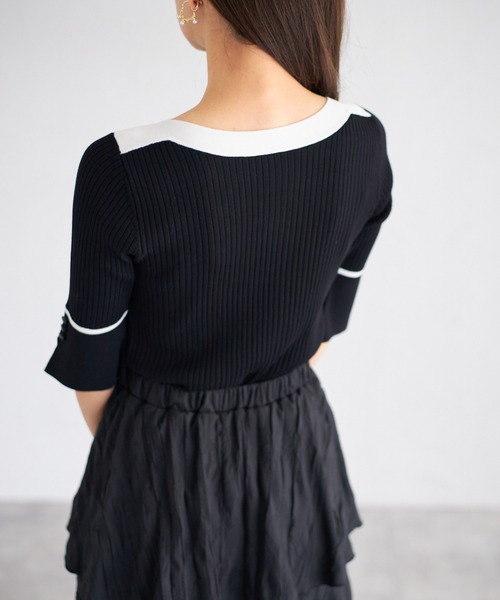 tocco closet（トッコ　クローゼット）の「【ZOZO限定】スリーブスリットバイカラーリブニットトップス（ニット/セーター・レディース・ベージュ/オフホワイト/ブルー/ブラック/ピンクベージュ・M）」の15枚目の写真