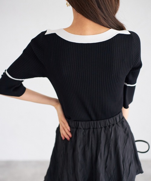 tocco closet（トッコ　クローゼット）の「【ZOZO限定】スリーブスリットバイカラーリブニットトップス（ニット/セーター・レディース・ベージュ/オフホワイト/ブルー/ブラック/ピンクベージュ・M）」の13枚目の写真