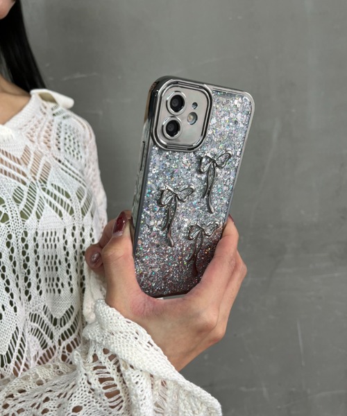 セール】シルバーラメ リボン ギラギラ / TPU スマホカバー