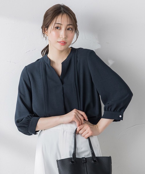 スラブキーネックブラウス ≪手洗い可能≫