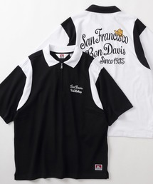 【BEN DAVIS/ベンデイビス】ワンポイント&バックBIGルードロゴ刺繍デザイン ハーフジップ スウェットボーリングシャツ/半袖Tシャツ/ビッグシルエット
