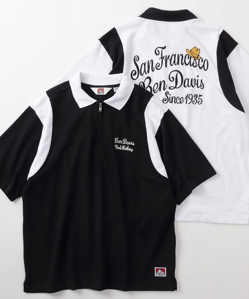 BEN DAVIS(ベンデイビス)の「【BEN DAVIS/ベンデイビス】ワンポイント&バックBIGルードロゴ刺繍デザイン ハーフジップ スウェットボーリングシャツ/半袖Tシャツ/ビッグシルエット(Tシャツ/カットソー・メンズ・マスタード/ホワイト×ブラック/ブラック×ホワイト・M/L/XL)」の3枚目の写真