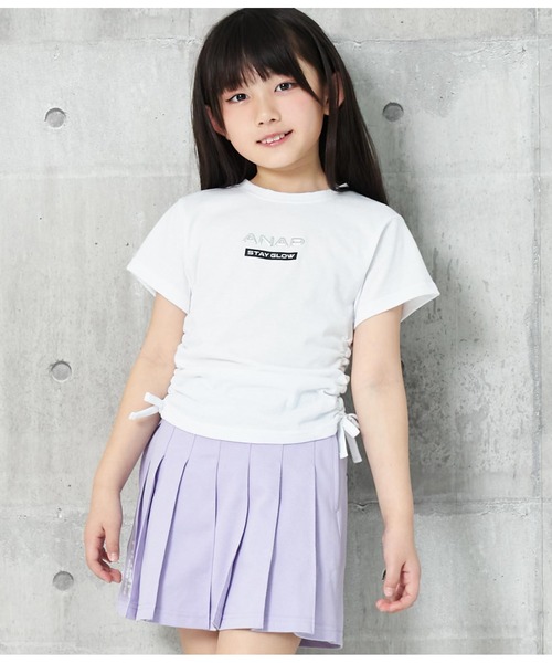 ANAP kids(アナップキッズ)の「サイドシャーリングバタフライあきトップス(Tシャツ/カットソー・キッズ・ブラック/ライム/ホワイト・130cm/120cm/110cm)」の2枚目の写真