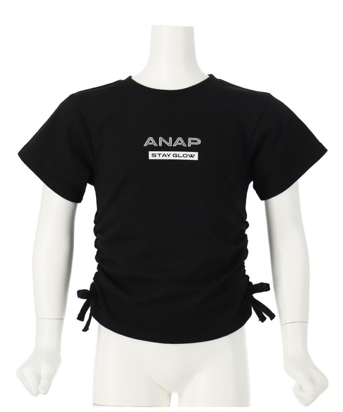 ANAP kids(アナップキッズ)の「サイドシャーリングバタフライあきトップス(Tシャツ/カットソー・キッズ・ブラック/ライム/ホワイト・130cm/120cm/110cm)」の3枚目の写真