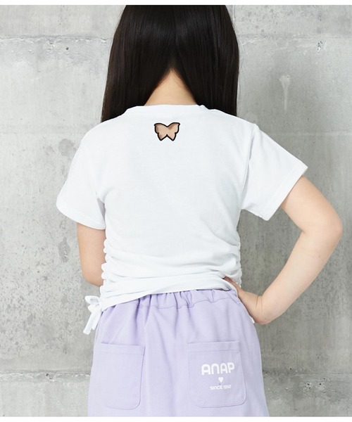 ANAP kids(アナップキッズ)の「サイドシャーリングバタフライあきトップス(Tシャツ/カットソー・キッズ・ブラック/ライム/ホワイト・130cm/120cm/110cm)」の9枚目の写真
