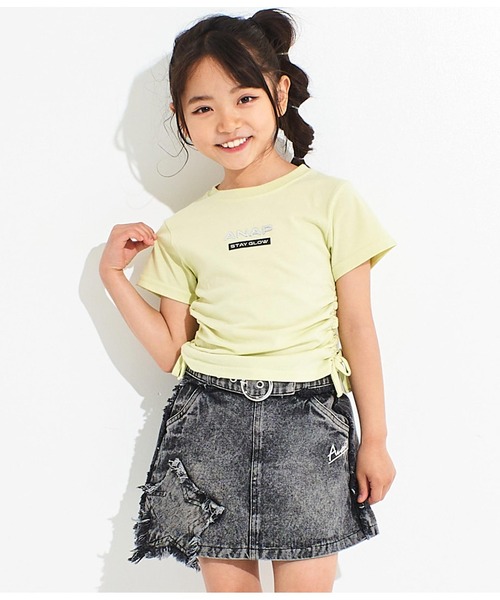 ANAP kids(アナップキッズ)の「サイドシャーリングバタフライあきトップス(Tシャツ/カットソー・キッズ・ブラック/ライム/ホワイト・130cm/120cm/110cm)」の14枚目の写真