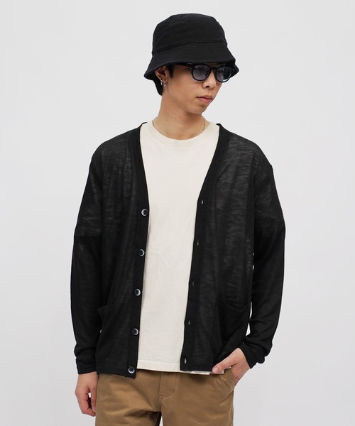 Aga◆カーディガン(薄手)/M/コットン/BLK/212503403 オーガニックコットンロングカーディガン