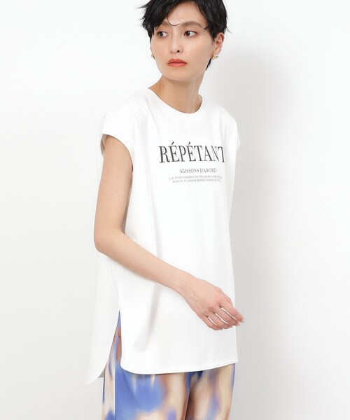 OPAQUE.CLIP（オペークドットクリップ）の「◆UV フレンチスリーブロゴTシャツ【洗濯機洗い可】（Tシャツ/カットソー・レディース・ホワイト/チャコールグレー/ライトベージュ・36/40/38）」の4枚目の写真