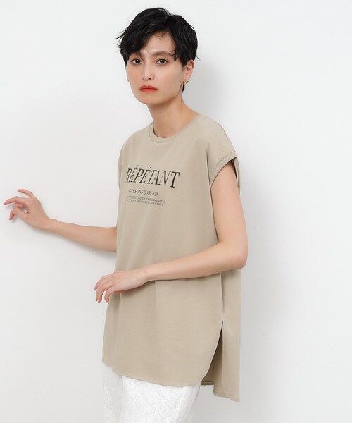OPAQUE.CLIP（オペークドットクリップ）の「◆UV フレンチスリーブロゴTシャツ【洗濯機洗い可】（Tシャツ/カットソー・レディース・ホワイト/チャコールグレー/ライトベージュ・36/40/38）」の12枚目の写真