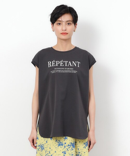 OPAQUE.CLIP（オペークドットクリップ）の「◆UV フレンチスリーブロゴTシャツ【洗濯機洗い可】（Tシャツ/カットソー・レディース・ホワイト/チャコールグレー/ライトベージュ・36/40/38）」の16枚目の写真