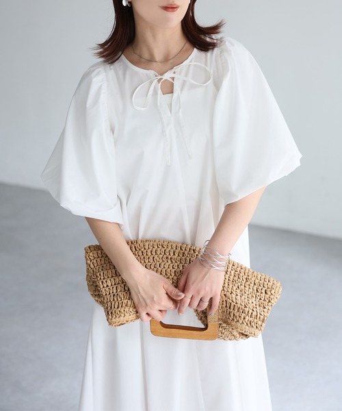 Riberry（リベリー）の「フロントリボン袖バルーンワンピース（ワンピース・レディース・ブラック/オフホワイト・MEDIUM）」の13枚目の写真