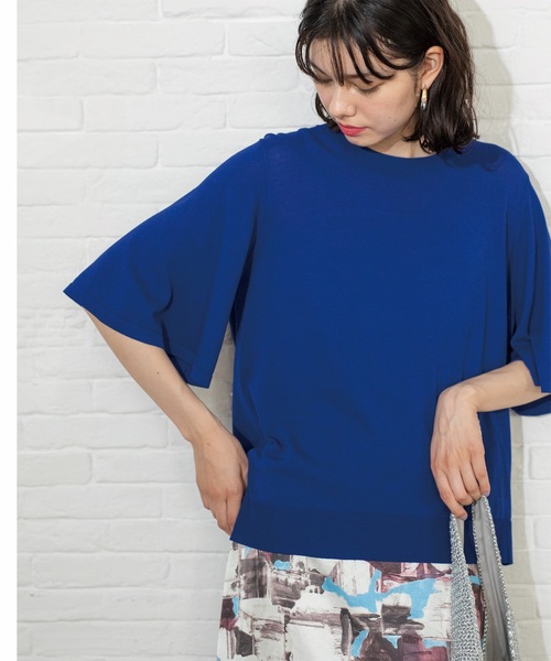 OPAQUE.CLIP(オペークドットクリップ)の「◆《6color》クールタッチフレアスリーブニット【洗濯機洗い可/UVケア/接触冷感/抗ピル】(ニット/セーター・レディース・ブラック/ブルー系その他/ライトベージュ/ダークブラウン系2/スモーキーグリーン系/ベージュ系その他5・40/38/42/36)」の6枚目の写真