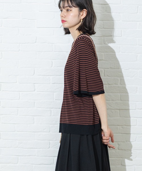 OPAQUE.CLIP(オペークドットクリップ)の「◆《6color》クールタッチフレアスリーブニット【洗濯機洗い可/UVケア/接触冷感/抗ピル】(ニット/セーター・レディース・ブラック/ブルー系その他/ライトベージュ/ダークブラウン系2/スモーキーグリーン系/ベージュ系その他5・40/38/42/36)」の12枚目の写真