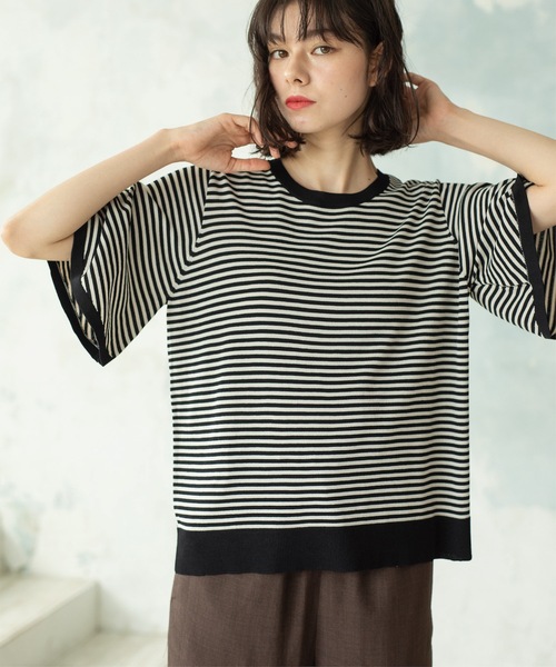 OPAQUE.CLIP(オペークドットクリップ)の「◆《6color》クールタッチフレアスリーブニット【洗濯機洗い可/UVケア/接触冷感/抗ピル】(ニット/セーター・レディース・ブラック/ブルー系その他/ライトベージュ/ダークブラウン系2/スモーキーグリーン系/ベージュ系その他5・40/38/42/36)」の7枚目の写真