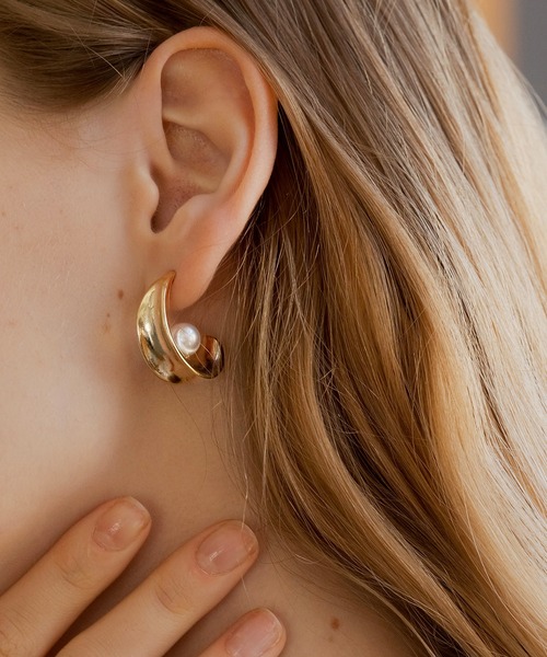 セール】〈LOINE〉メタル パール ビッグ フープ ピアス（ピアス