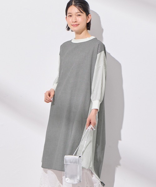 Viola e Viola(ヴィオラエヴィオラ)の「ストライプ切替ワンピース(ワンピース・レディース・ブラック/ブルー・MEDIUM/LARGE)」の1枚目の写真